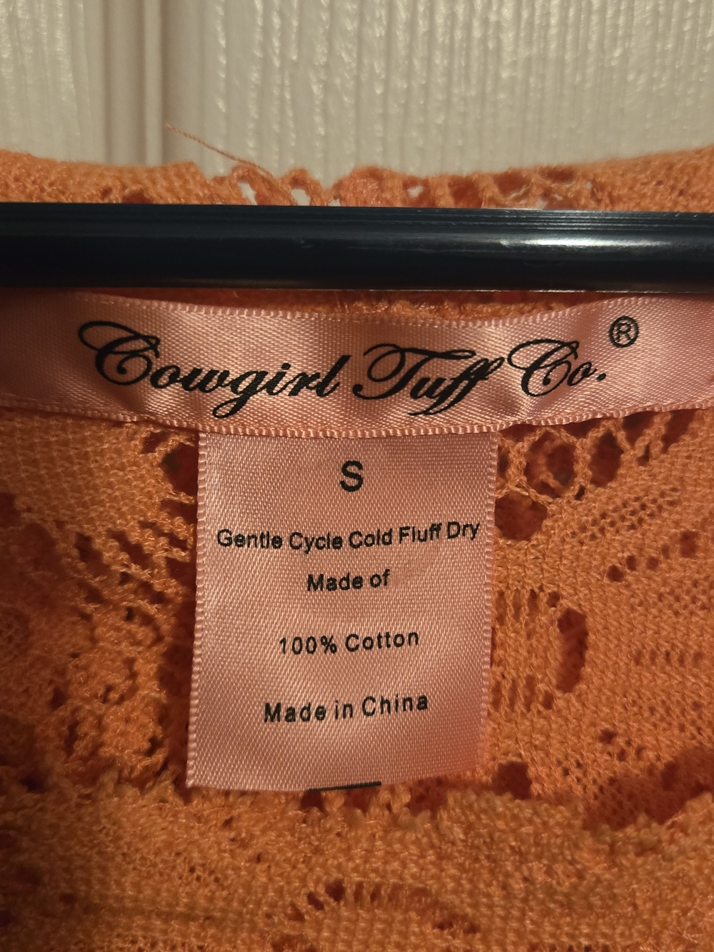 Cowgirl Tuff Orange Crochet Lace Top - S